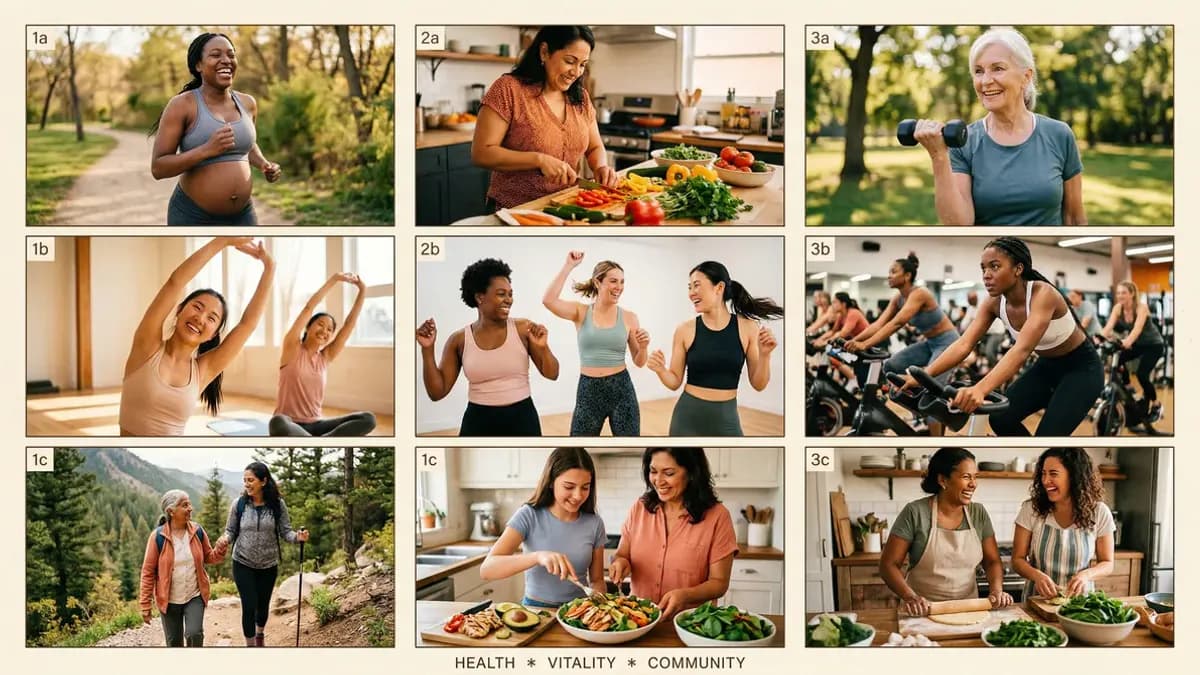 Women of different ages with healthy meals illustrating daily calorie needs per day for women